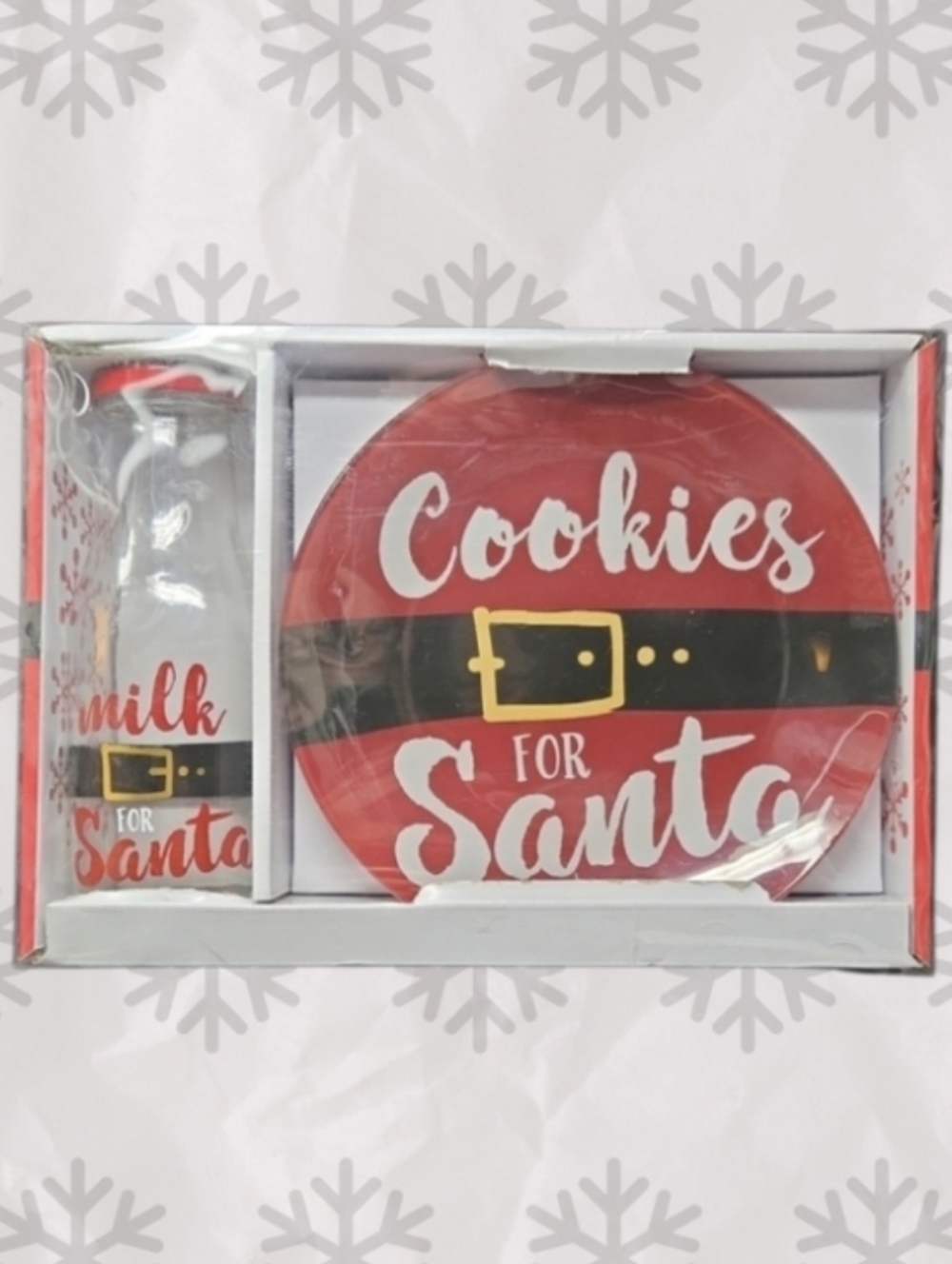 NIB- Cookies for Santa Plate and Milk Bottle Set - Red